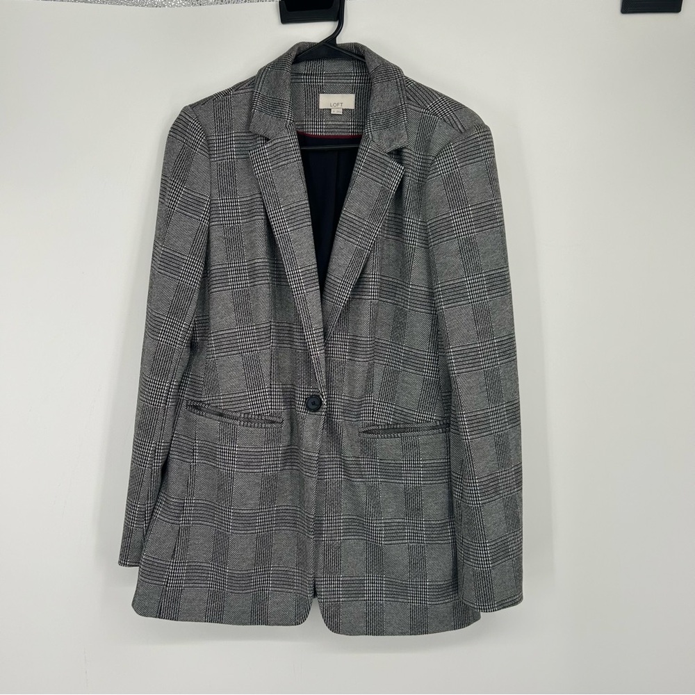 Loft Women’s Blazer Gray Glen Plaid One Button‎ Business Casual Academia Size 6